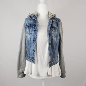 LA Hearts Fleece and Denim Tribal Trim Jacket, M